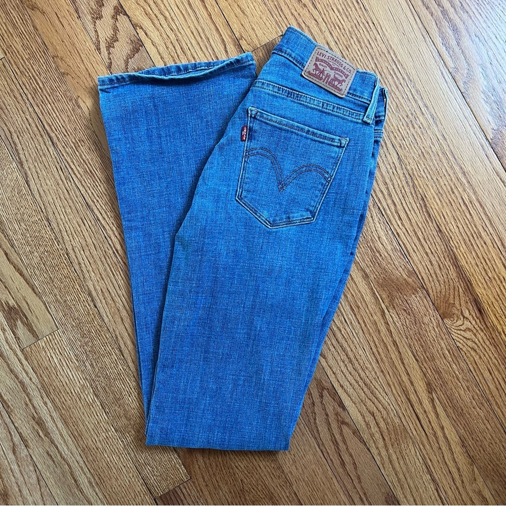 Levi's Navy Blue Curvy Bootcut Distressed Jeans